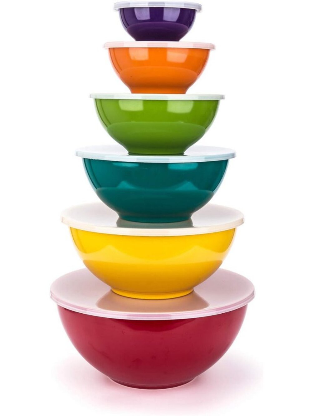 Colorful 6-Piece Melamine Mixing Bowls Set with Lids - Durable & Lightweight